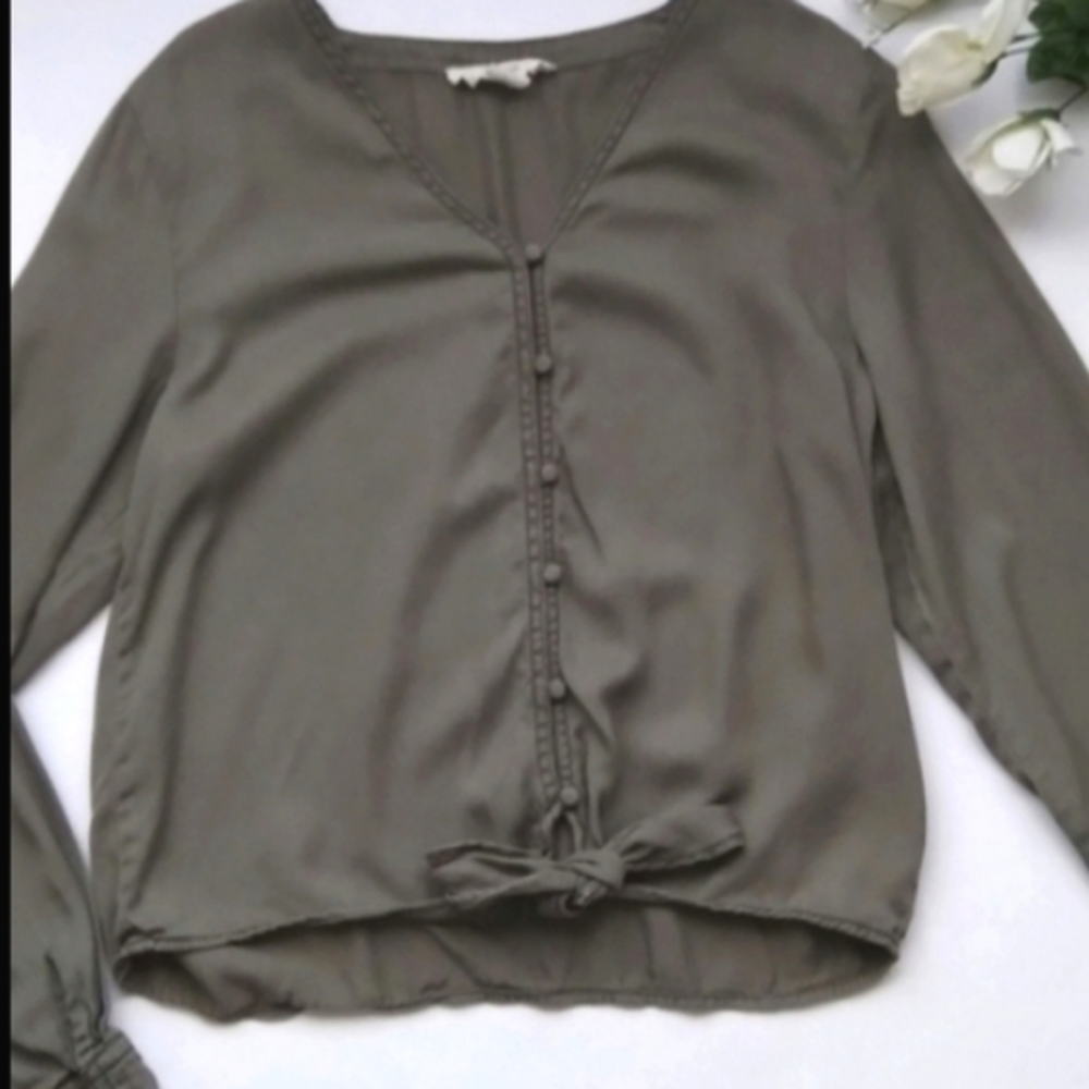 Anthropologie C&C California Ash Brown lyocel Buttoned Long Sleeve Blouse